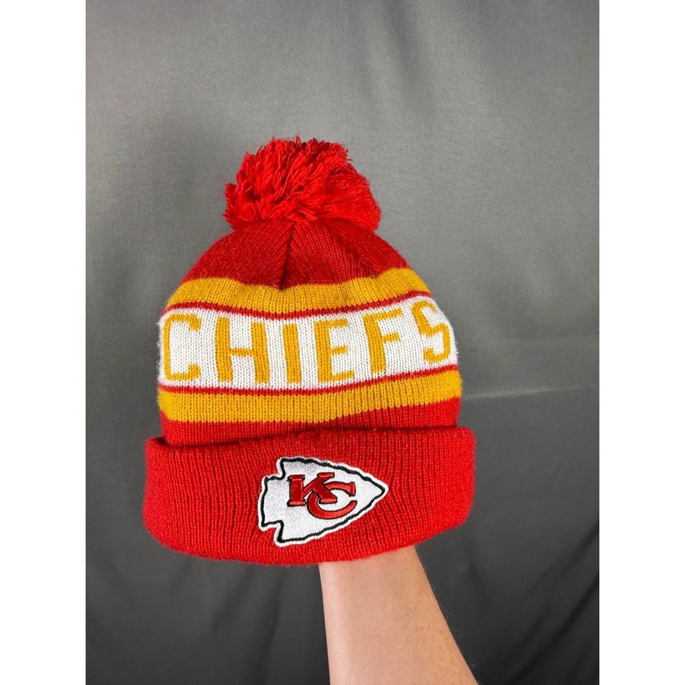 NFL Kansas City Chiefs Beanie Unisex OSFM Red Pom Pom Knit Hat QQME446F